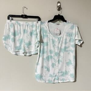 2 Pieces Women’s Casual Short  Sleeve  Crew Neck Elastic Waist Pants Sz L